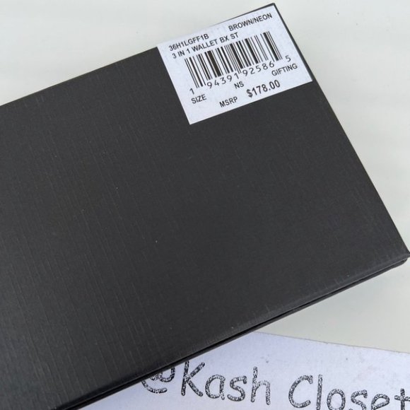 Michael kors Men Wallet Card Case Gift box set Brown/Neon - Picture 5 of 6